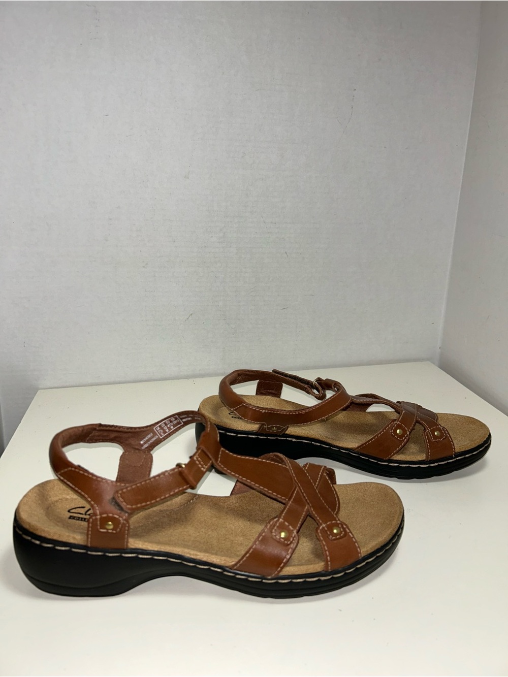 Clarks Hayla Flute Brown Leather Comfort Strappy Hook & Loop Sandal